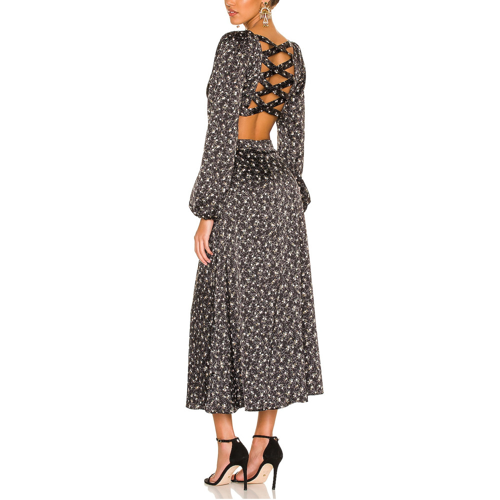 Afrm 'Norton' Black Satin Cut Out Dress Size XS